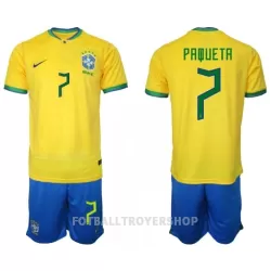 Brasil Lucas Paqueta 7 Hjemmedrakt Barn VM 2022 - med Bukse Brasil Lucas Paqueta 7 Hjemmedrakt Barn VM 2022 - med Bukse