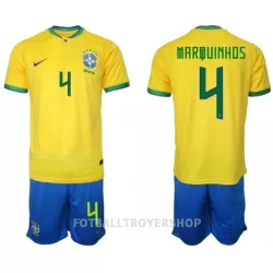 Brasil Marquinhos 4 Hjemmedrakt Barn VM 2022 - med Bukse Brasil Marquinhos 4 Hjemmedrakt Barn VM 2022 - med Bukse