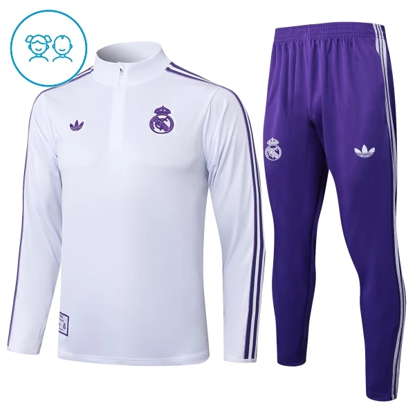 Real Madrid Kvart-Zip Trenings Collegegenser Barn 2025-26 Hvit Real Madrid Kvart-Zip Trenings Collegegenser Barn 2025-26 Hvit