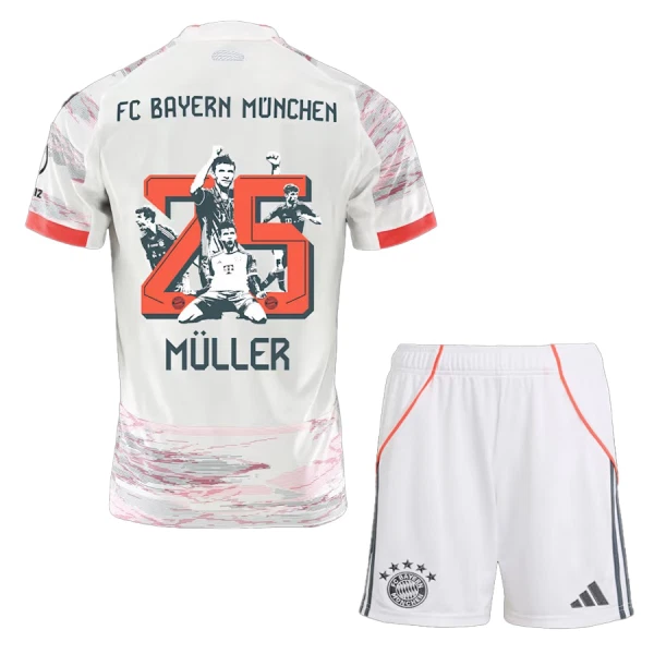 FC Bayern München Thomas Müller 25 Bortedrakt Barn 2025-26 Spesiell - med Bukse FC Bayern München Thomas Müller 25 Bortedrakt Barn 2025-26 Spesiell - med Bukse