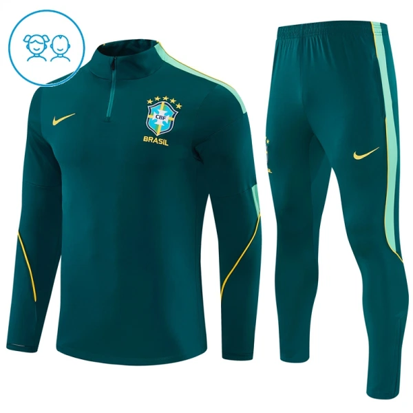 Brasil Kvart-Zip Trenings Collegegenser Barn 2026-27 Grønn Brasil Kvart-Zip Trenings Collegegenser Barn 2026-27 Grønn