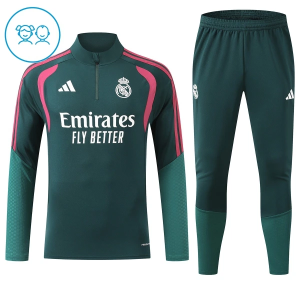 Real Madrid Kvart-Zip Trenings Collegegenser Barn 2026-27 Grønn Real Madrid Kvart-Zip Trenings Collegegenser Barn 2026-27 Grønn