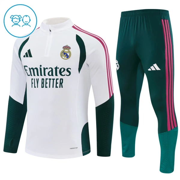 Real Madrid Kvart-Zip Trenings Collegegenser Barn 2026-27 Hvit Real Madrid Kvart-Zip Trenings Collegegenser Barn 2026-27 Hvit
