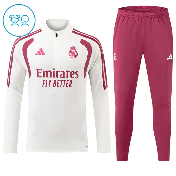 Real Madrid Kvart-Zip Trenings Collegegenser Barn 2026-27 Hvit Real Madrid Kvart-Zip Trenings Collegegenser Barn 2026-27 Hvit