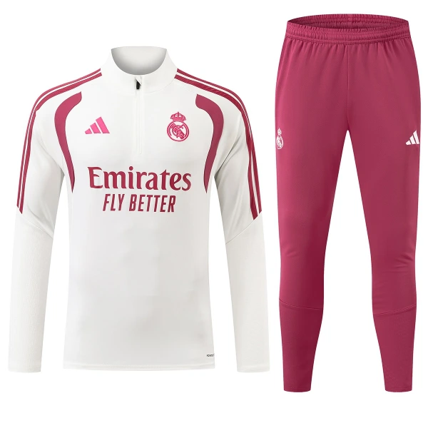 Real Madrid Kvart-Zip Trenings Collegegenser Herre 2026-27 Hvit Real Madrid Kvart-Zip Trenings Collegegenser Herre 2026-27 Hvit