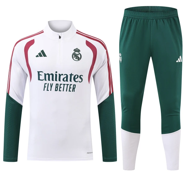 Real Madrid Kvart-Zip Trenings Collegegenser Herre 2026-27 Hvit Real Madrid Kvart-Zip Trenings Collegegenser Herre 2026-27 Hvit